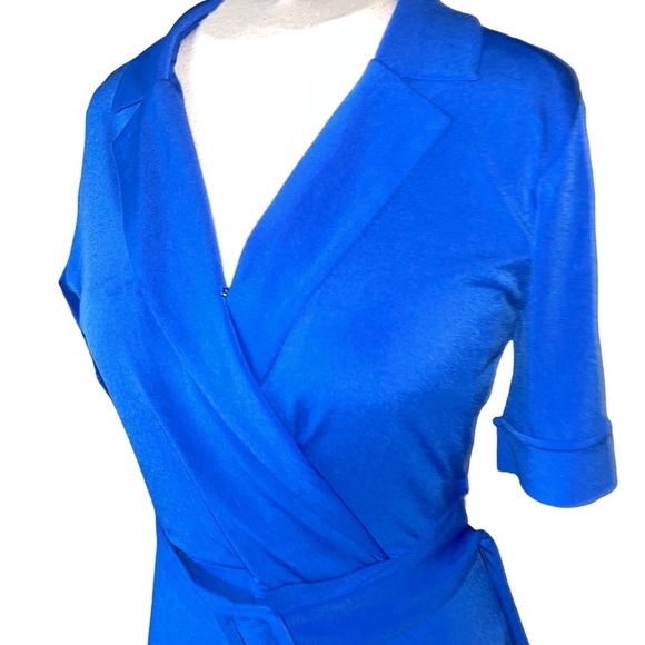 Gorgeous Sapphire Blue Tahari 3/4 Sleeve Crossbody Dress Size S/P - Picture 7 of 14